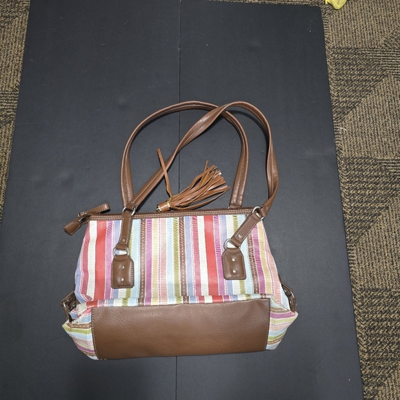 Relic by Fossil Striped Shoulder Bag Tote Purse Multicolor Boho Tassel Handbag - Picture 5 of 6